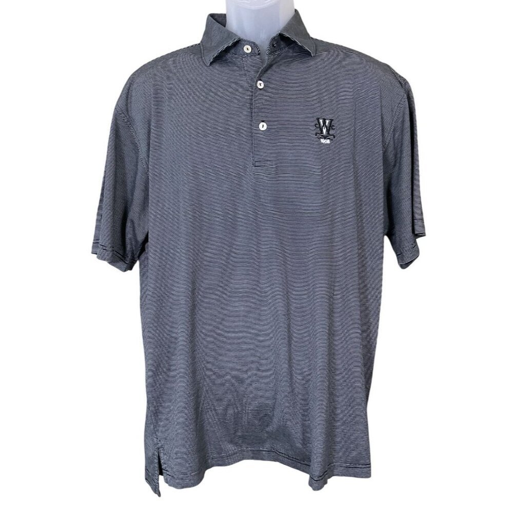 Peter Millar Crown Sport Performance Black & White Striped Golf Polo Medium